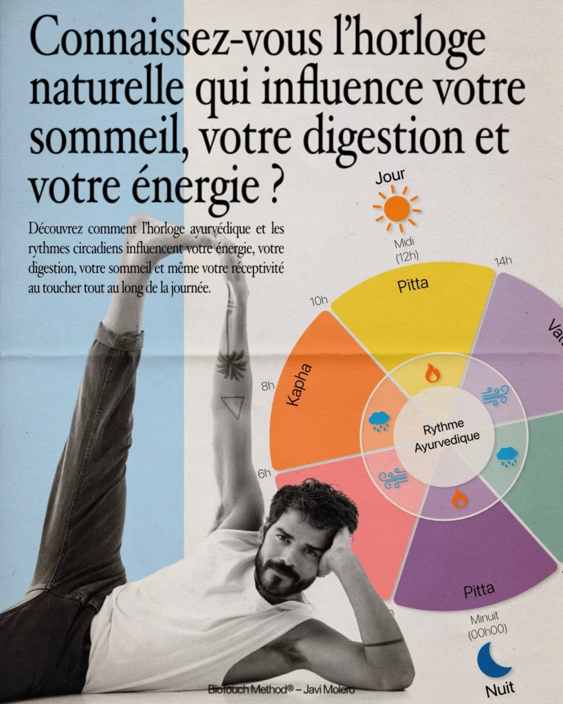 Horloge ayurvédique : sommeil, digestion et énergie sur 24h — BioTouch Method® Bordeaux